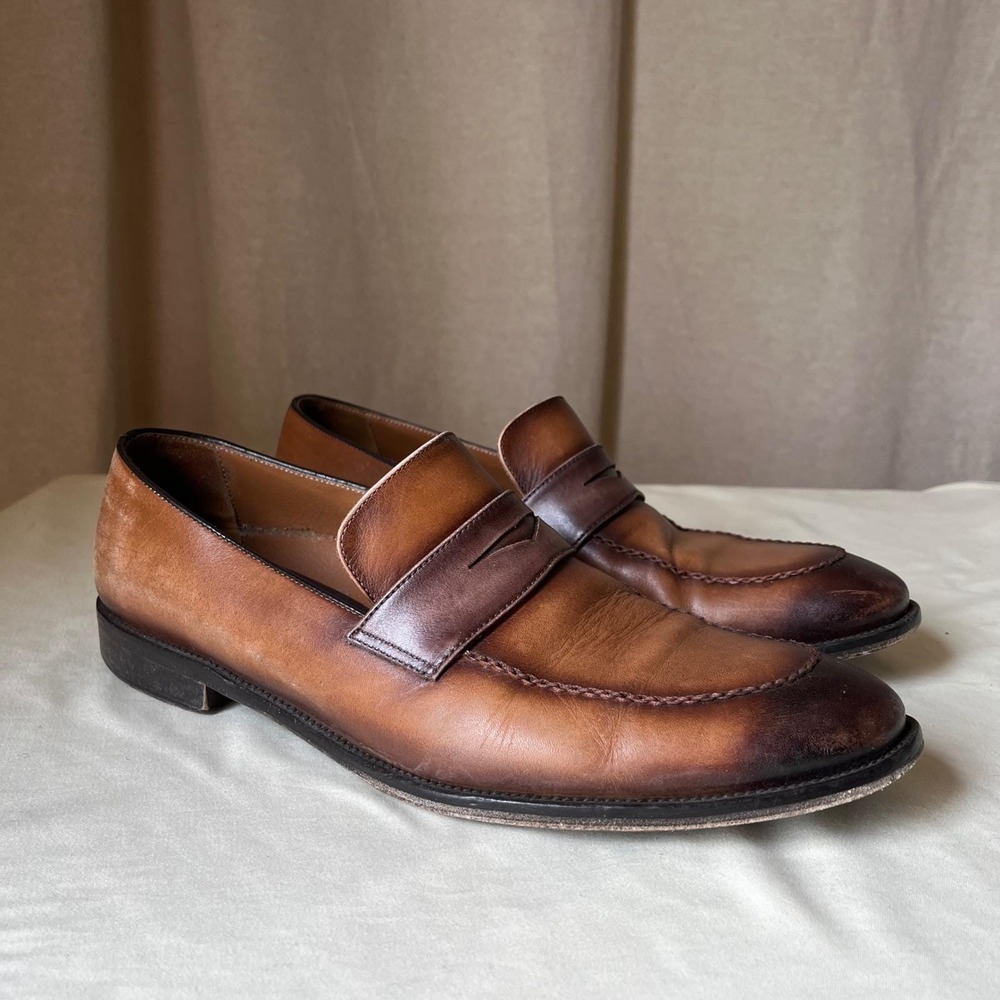 Bruno Magli Loafers Brown Burnished Leather Italy Mens 10.5 M Classic